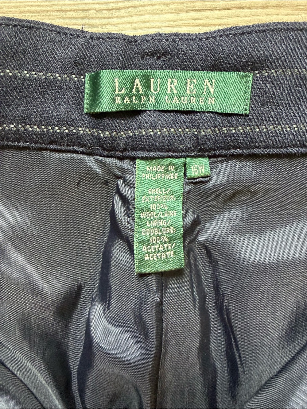 Lauren Ralph Lauren Women’s Navy Wool Pinstriped Trouser Pants Size 16W - Picture 6 of 15